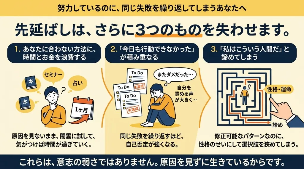 先延ばしによる損失のイメージ